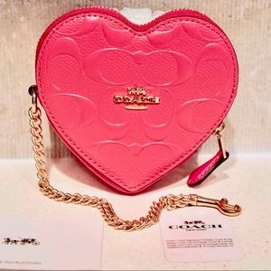 Coach heart shaped wristlet coin purse in signature leather